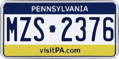 PA license plate MZS2376