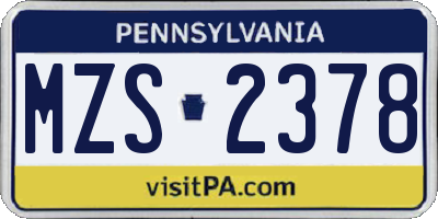PA license plate MZS2378