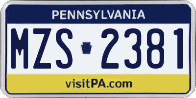 PA license plate MZS2381