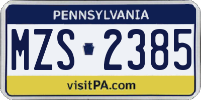 PA license plate MZS2385