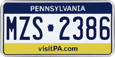 PA license plate MZS2386