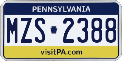 PA license plate MZS2388
