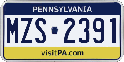 PA license plate MZS2391