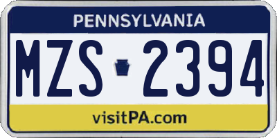 PA license plate MZS2394