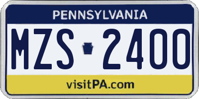PA license plate MZS2400