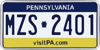 PA license plate MZS2401