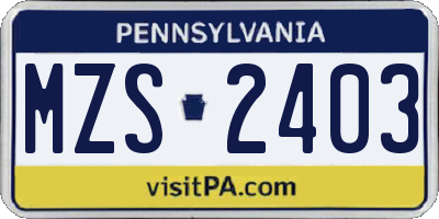PA license plate MZS2403