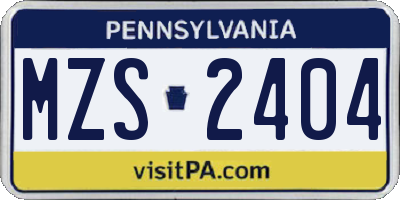 PA license plate MZS2404