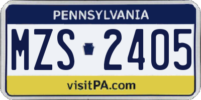 PA license plate MZS2405