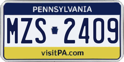 PA license plate MZS2409
