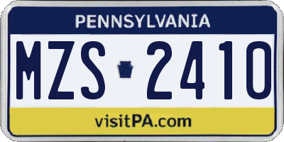 PA license plate MZS2410