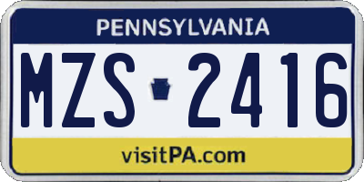 PA license plate MZS2416
