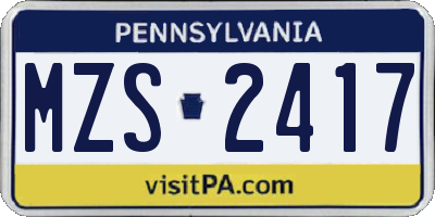 PA license plate MZS2417