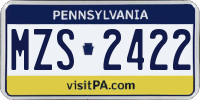 PA license plate MZS2422