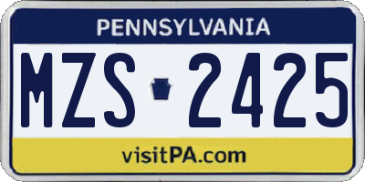 PA license plate MZS2425