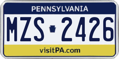 PA license plate MZS2426