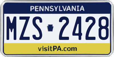 PA license plate MZS2428