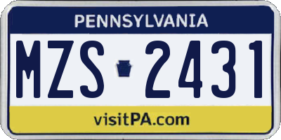 PA license plate MZS2431