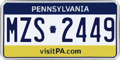 PA license plate MZS2449