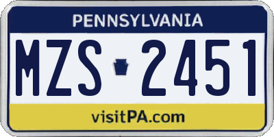 PA license plate MZS2451