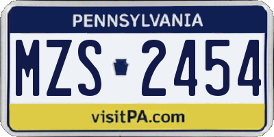 PA license plate MZS2454