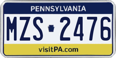 PA license plate MZS2476