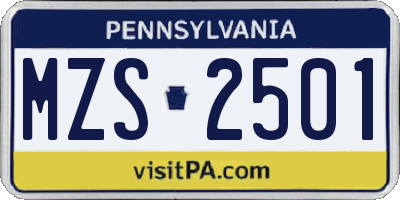 PA license plate MZS2501