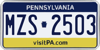 PA license plate MZS2503