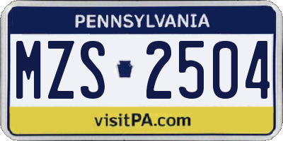 PA license plate MZS2504
