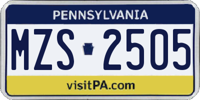 PA license plate MZS2505