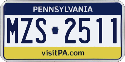PA license plate MZS2511