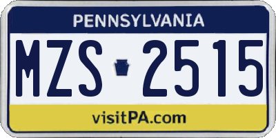 PA license plate MZS2515