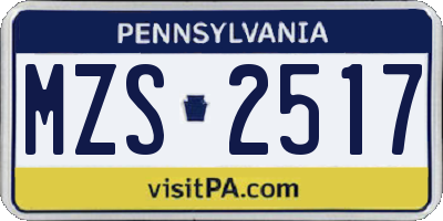 PA license plate MZS2517