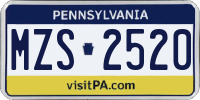 PA license plate MZS2520
