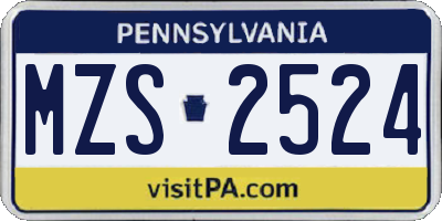 PA license plate MZS2524