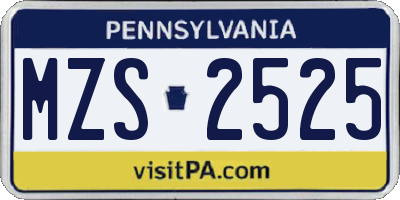PA license plate MZS2525
