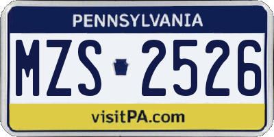 PA license plate MZS2526