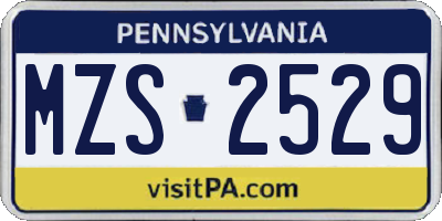 PA license plate MZS2529