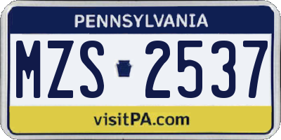 PA license plate MZS2537
