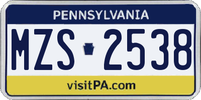 PA license plate MZS2538