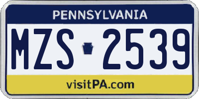 PA license plate MZS2539