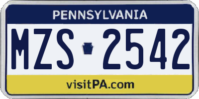 PA license plate MZS2542