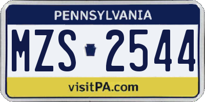 PA license plate MZS2544