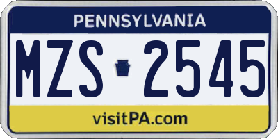 PA license plate MZS2545