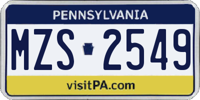 PA license plate MZS2549