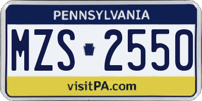 PA license plate MZS2550