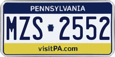 PA license plate MZS2552