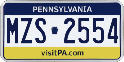 PA license plate MZS2554