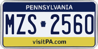PA license plate MZS2560
