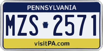 PA license plate MZS2571